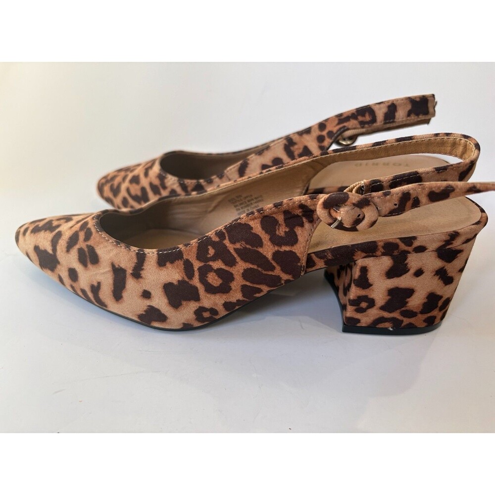 Torrid Womens 9W Leopard Pointed Toe Slingback Pumps Block Heel New
